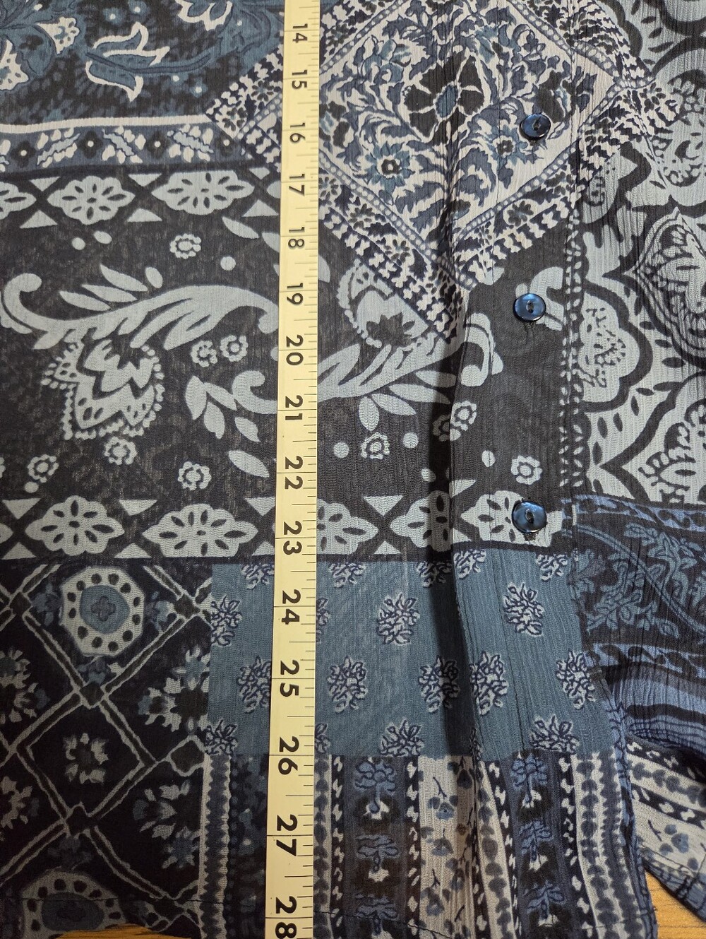 Coldwater Creek Blue Paisley Patchwork Button-Down Shirt Size Medium - Picture 8 of 9